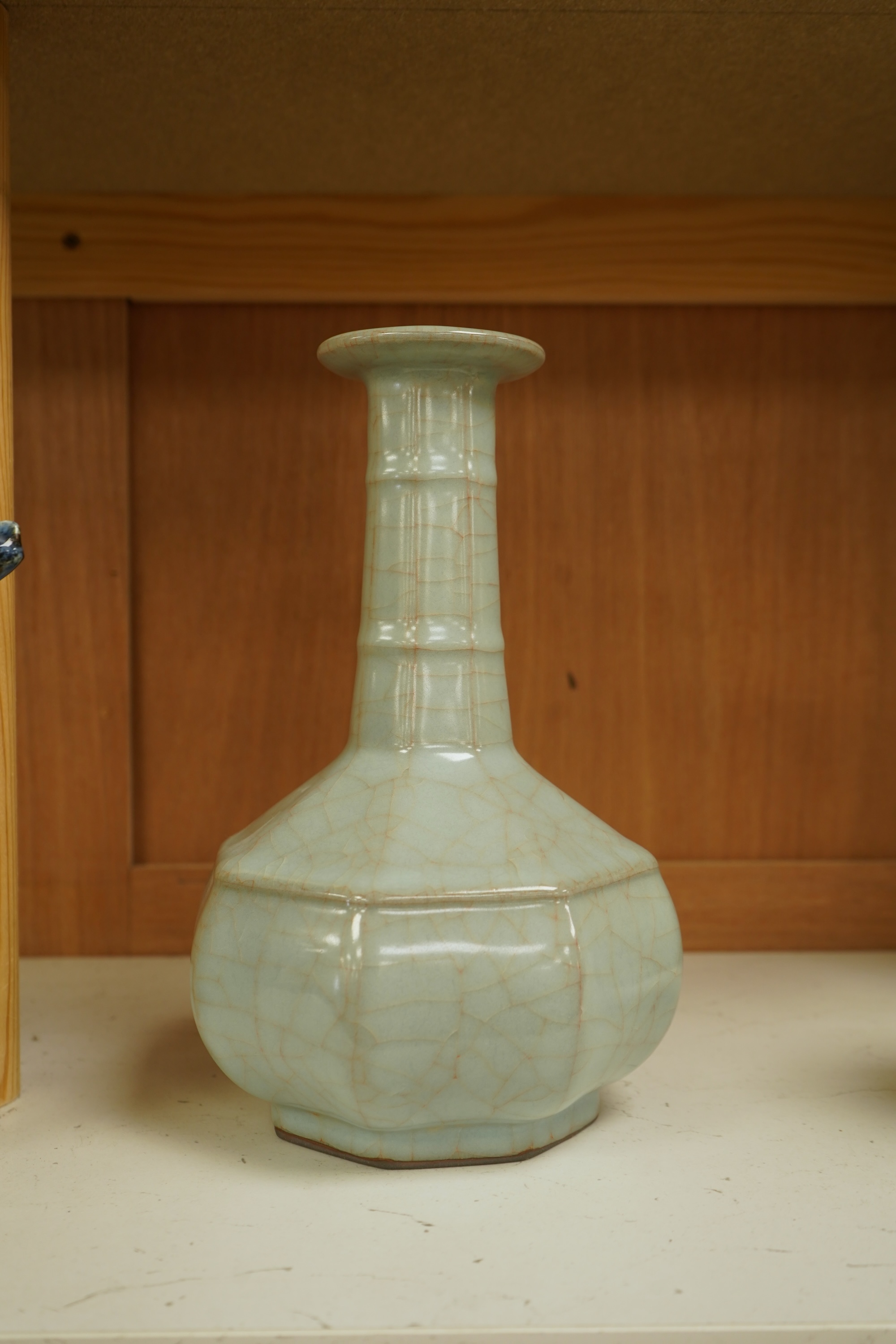 A Chinese crackle glaze turquoise vase, 24cm high
